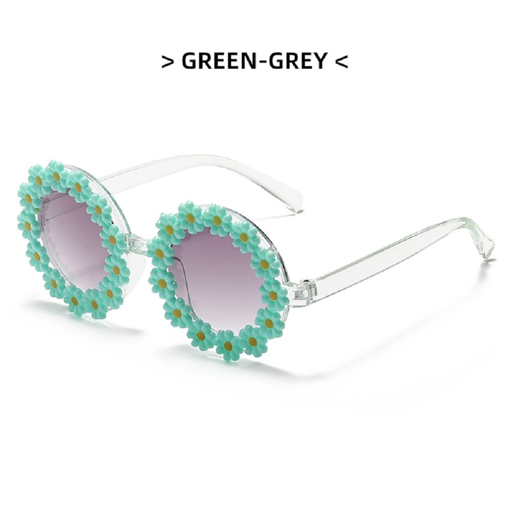 Small Daisy Flowers Decoration Round Frame Shades Travel Fashionable Sunglasses for Kids