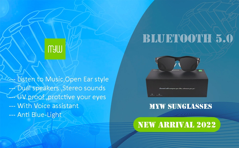 Myw Wholesale Sport Wireless Bluetooth Audio Sunglasses Eyewear Voice Assistant Eyeglasses with UV400 Protection & Polarized Lens